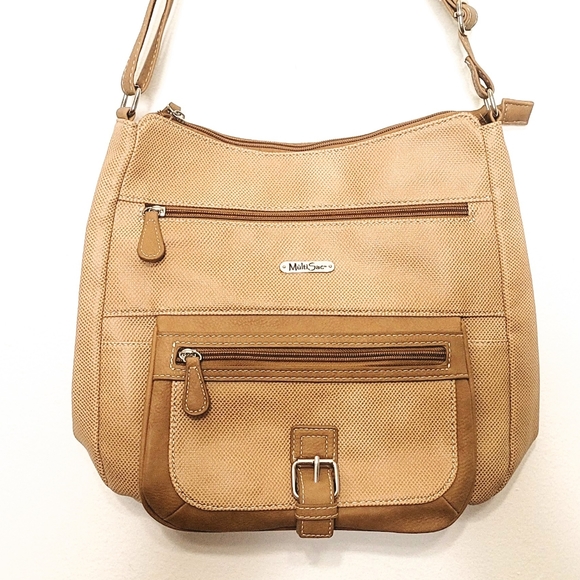 Multisac Tan Camel Colored Shoulder Bag NEW Adjustable Straps Textured 12x11 - Picture 3 of 14